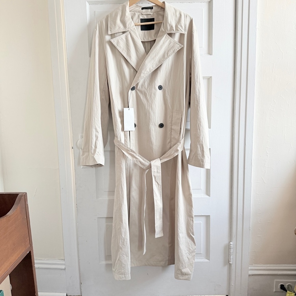 Zara Men's Oversized Fit Trench Coat Crinkle Tan Lightweight NWT S-M Size - Picture 11 of 14